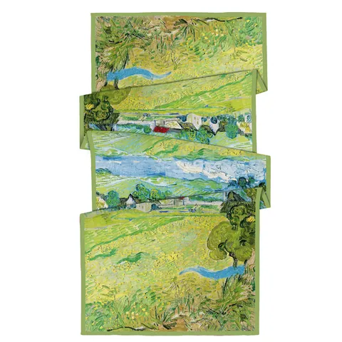 Women Artistic Oil Painting Satin Scarf Elegant Long Silk Feel Shawl Retro Famous Art Print Wrap For Daily Party Decor