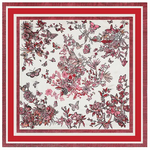 Women Fashion Satin Square Scarf Botanical Butterfly Floral Print Large Bandana Decorative Shawl Elegant Head Neck Scarf Wraps