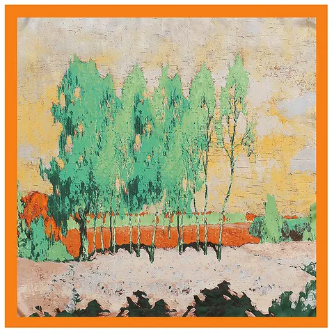 Vintage Oil Painting Landscape Satin Square Scarf For Women Large Decorative Head Scarf Neck Wrap Travel Shawl Artistic Foulard Accessory