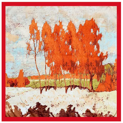 Vintage Oil Painting Landscape Satin Square Scarf For Women Large Decorative Head Scarf Neck Wrap Travel Shawl Artistic Foulard Accessory