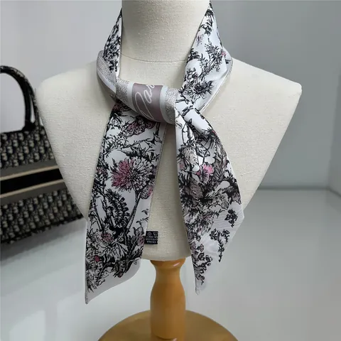 Vintage Blumenmuster Satin Schmaler Schal Für Damen Französischer Stil Taschengriff Bindeband Halstuch Stirnband Süßes Haar Accessoire