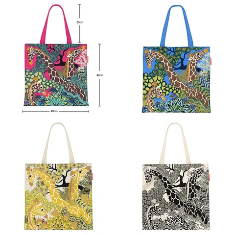 Women Canvas Tote Bag Giraffe Tropical Plant Print Large Capacity Shoulder Handbag For School Daily Shopping Handbag