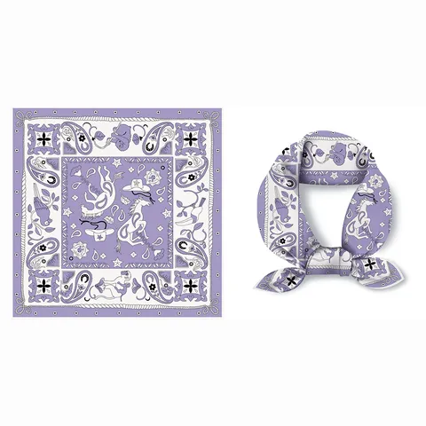 Western Cowboy Paisley Satin Square Scarf For Women Men Retro Horse Cowboy Hat Pattern Printed Silk Like Neck Scarf