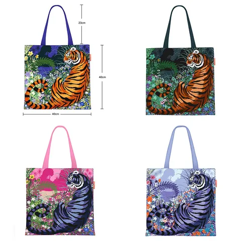 Bolso de Mano de Lona Con Estampado Artístico de Tigre de la Selva Gran Capacidad Bolso de Compras Reutilizable para Escuela Viaje