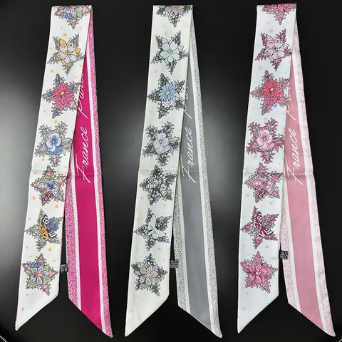 Sciarpa in Raso Twilly Vintage Con Farfalle e Fiori per Donna Nastro per Capelli Sottile Sciarpa per Manico Borsa Cravatta