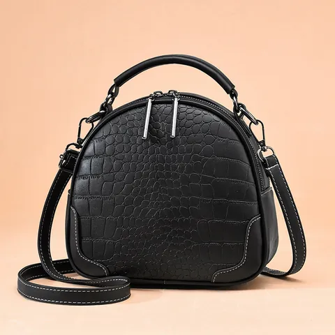 Women Crocodile Pattern PU Leather Shell Bag Vintage Crossbody Shoulder Bag With Top Handle Fashion Dome Handbag