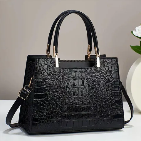 Sac à Main Haut de Gamme en Cuir PU Motif Crocodile pour Femmes Grande Capacité Sac à Épaule Bandoulière Sac Cabas Élégant avec Sangle