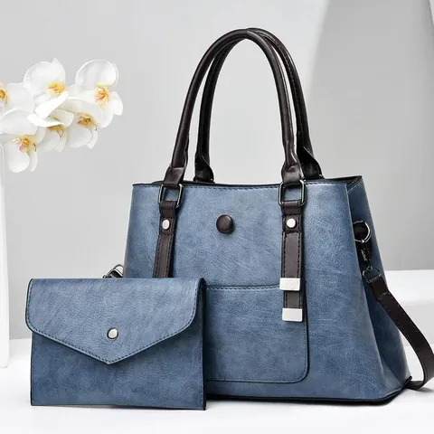 Vintage Large Capacity Women PU Leather Tote Bag Set Fashion Handbag Shoulder Crossbody Bag And Matching Clutch Purse Set