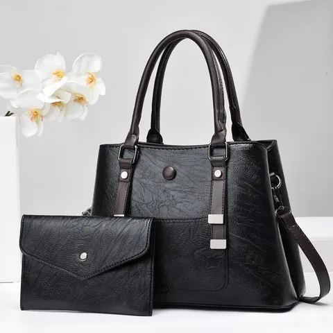 Vintage Large Capacity Women PU Leather Tote Bag Set Fashion Handbag Shoulder Crossbody Bag And Matching Clutch Purse Set