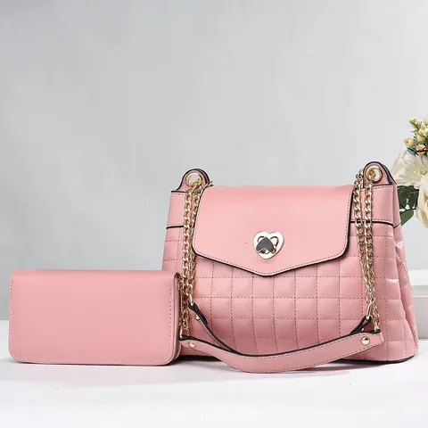Women Rhombic Quilted Crossbody Bag And Long Wallet Set Heart Lock Chain Shoulder Bag PU Leather Fashion Purses
