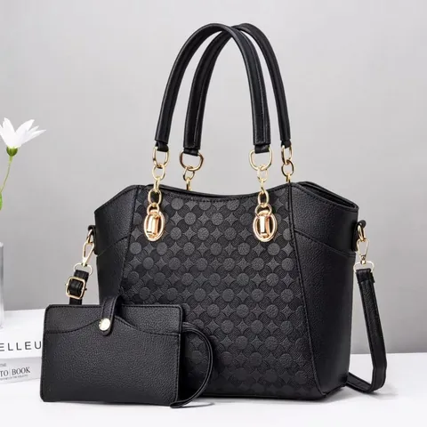 Women Handbag And Wallet PU Leather Embossed Circular Pattern Large Capacity Elegant Trendy Chain Handle Golden Hardware