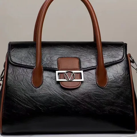 Sac Fourre-Tout Vintage en Cuir PU de Couleur Contrastée Pour Femmes Grande Capacité Bureau Navette Sac à Main Avec Boucle Métallique Logo V Sac Bandoulière