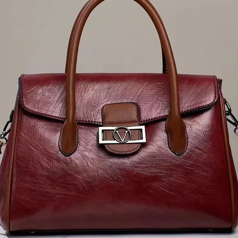 Sac Fourre-Tout Vintage en Cuir PU de Couleur Contrastée Pour Femmes Grande Capacité Bureau Navette Sac à Main Avec Boucle Métallique Logo V Sac Bandoulière