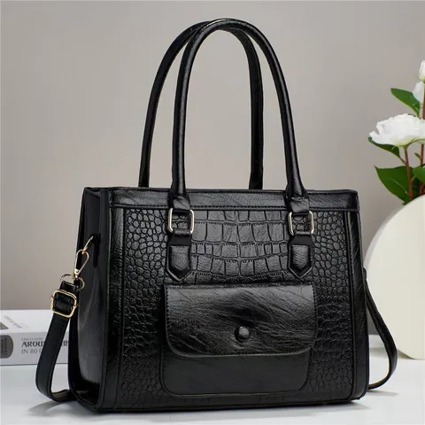 Borsa a Mano da Donna Grande Capacità Motivo Coccodrillo Pelle PU Borsa a Tracolla Con Tracolla Regolabile Hardware Dorato