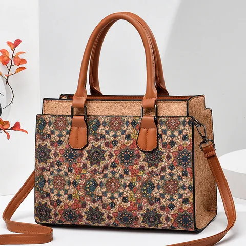 Women Bohemian Handbag Printed PU Leather Crossbody Bag Ethnic Style Shoulder Bag With Top Handle Vintage Pattern Tote Bag