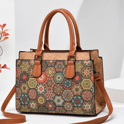 Women Bohemian Handbag Printed PU Leather Crossbody Bag Ethnic Style Shoulder Bag With Top Handle Vintage Pattern Tote Bag