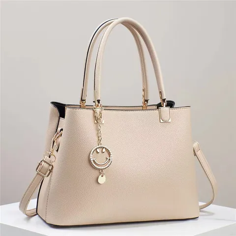Women PU Leather Handbag Litchi Texture Smile Charm Top Handle Shoulder Bag Large Capacity Crossbody Satchel Tote