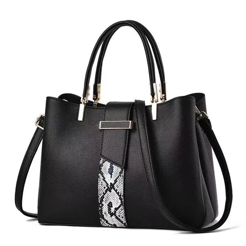 Women Large Capacity PU Leather Handbag Snake Print Patchwork Vintage Shoulder Crossbody Bag Golden Hardware Top Handle Satchel