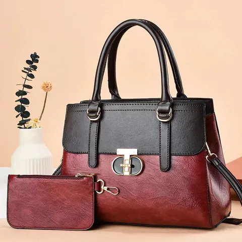 Borsa Tote in Pelle PU Vintage E Pochette Coordinata da Donna Grande Capacità Borsa a Mano Patchwork Elegante Borsa a Tracolla