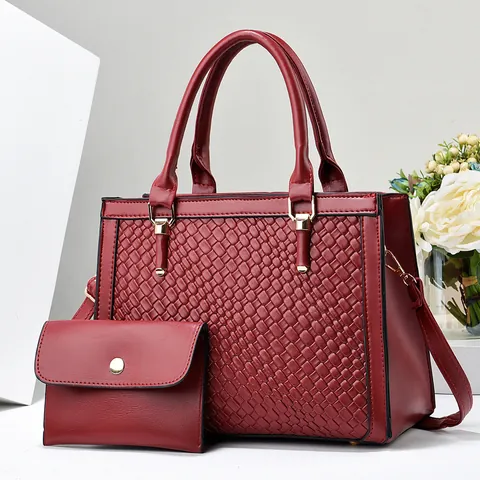 Borsa a Mano Grande e Piccola Pochette da Donna in Pelle PU con Trama Intrecciata Borsa a Tracolla per Pendolari Ufficio Street Trendy Style