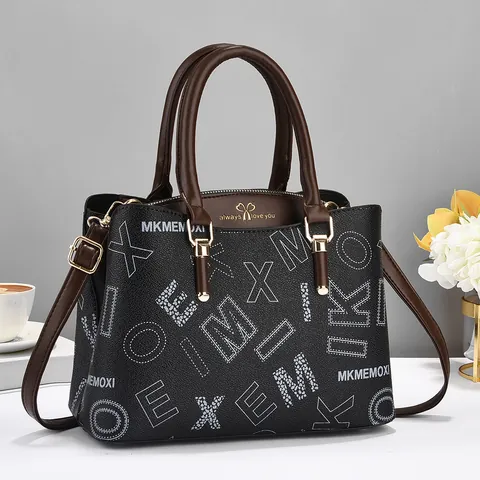Borsa a Mano da Donna in Pelle PU con Monogramma Borsa a Tracolla di Grande Capacità alla Moda con Tracolla Regolabile