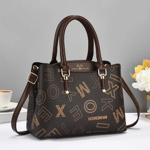 Borsa a Mano da Donna in Pelle PU con Monogramma Borsa a Tracolla di Grande Capacità alla Moda con Tracolla Regolabile