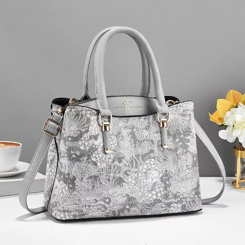 Women Fashion Vintage Floral Print Tote Bag PU Leather Jacquard Handbag With Detachable Shoulder Strap Crossbody Bag