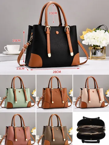 Women Trendy Large Capacity Lychee Pattern PU Leather Handbag Fashion Color Block Shoulder Crossbody Bag For Women Daily Business Commuting