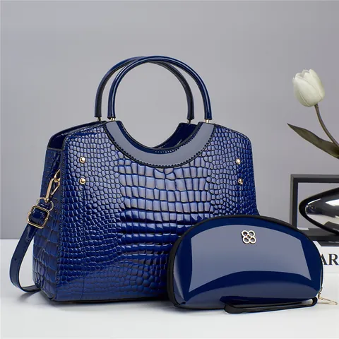 Women Large Capacity Crocodile Pattern PU Leather Handbag And Clutch Set Elegant Shoulder Bag With Gold Hardware Tote Bag
