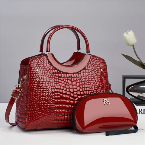 Women Large Capacity Crocodile Pattern PU Leather Handbag And Clutch Set Elegant Shoulder Bag With Gold Hardware Tote Bag