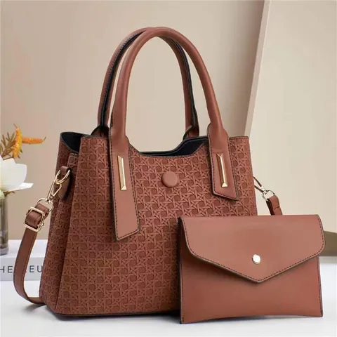 Women Embossed Geometric Texture Handbag And Small Pouch PU Leather Shoulder Crossbody Bag For Business Commute Office