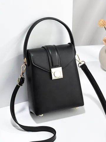 Damen Mode PU Leder Mini Umhängetasche Für Handy Mit Metallverschluss Elegant Handtasche Schultertasche Vertikale Quadratische Kleine Box Tasche