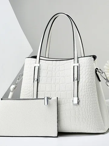 Borsa Tote da Donna in Pelle PU con Motivo Coccodrillo Con Pochette Abbinata Borsa a Mano Moda Business Tracolla Rimovibile