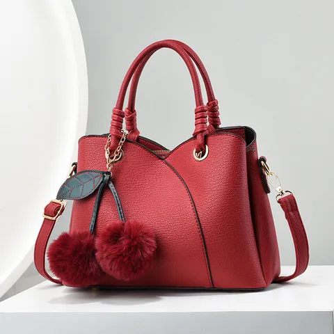 Dames Mode PU Leer Tote Tas Grote Capaciteit Lychee Textuur Handtas Met Kers Pluche Hanger Crossbody Schoudertas