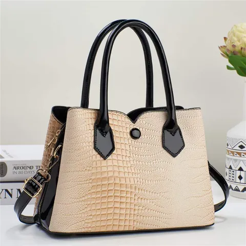 Women's Crocodile Pattern PU Leather Handbag Multi-Layer Large Capacity Shoulder Crossbody Bag Elegant Contrast Splicing Satchel