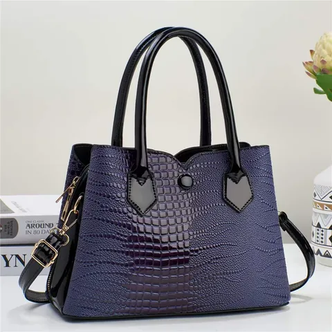 Women's Crocodile Pattern PU Leather Handbag Multi-Layer Large Capacity Shoulder Crossbody Bag Elegant Contrast Splicing Satchel