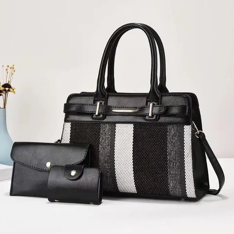 Sac À Main Femme Patchwork À Rayures Sac Fourre-Tout Et Pochette Et Portefeuille Grande Capacité Cuir PU Toile Sac Bandoulière