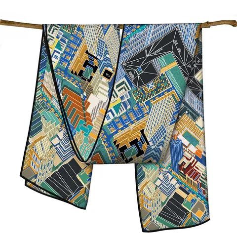 Bufanda Larga de Satén para Mujer con Estampado de Arquitectura Urbana de París Moda Artística Elegante Bufanda de Viaje