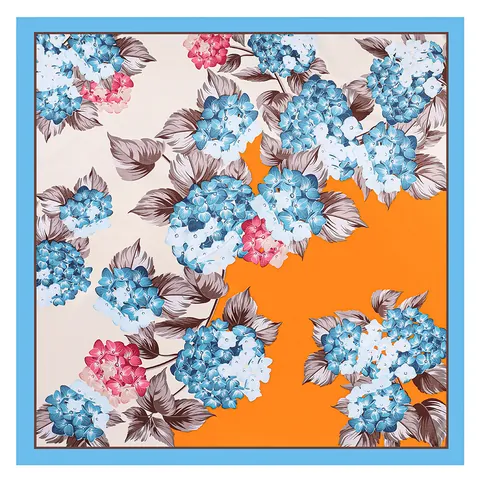 French Style Hydrangea Floral Print Satin Square Scarf Elegant Silk Feel Travel Sunscreen Decorative Shawl For Women Fashion Accessories