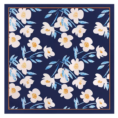 Carré de Soie Satiné pour Femmes Imprimé Floral Marguerite Grand Foulard Vintage Décoratif Décontracté Châle de Voyage pour Dame