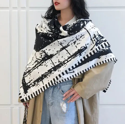 Foulard Quadrato Grande Poliestere Donna Moda Foulard Stampa Geometrica Protezione Solare Hijab Scialle Versatile Foulard Quotidiano