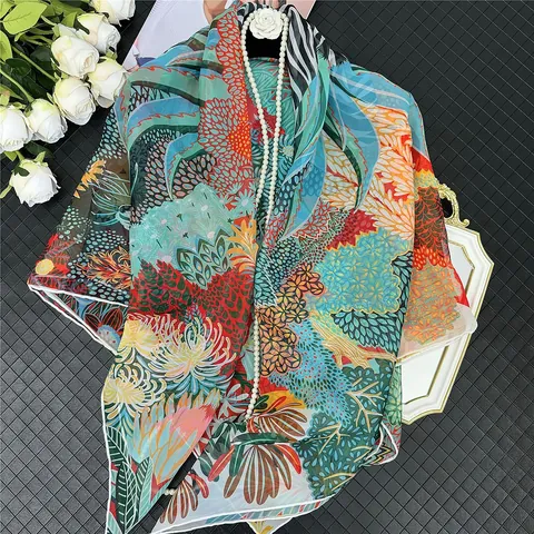 Damen Luxus Tropischer Dschungel Zebra Druck Satin Quadratischer Schal Große Georgette Seidengefühl Stola Boho Strandtuch
