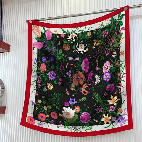 Vintage Floral Satin Quadratischer Schal Für Damen Seidig Großer Haarschal Schmetterling Insekt Druck Kopftuch Sonnenschutz