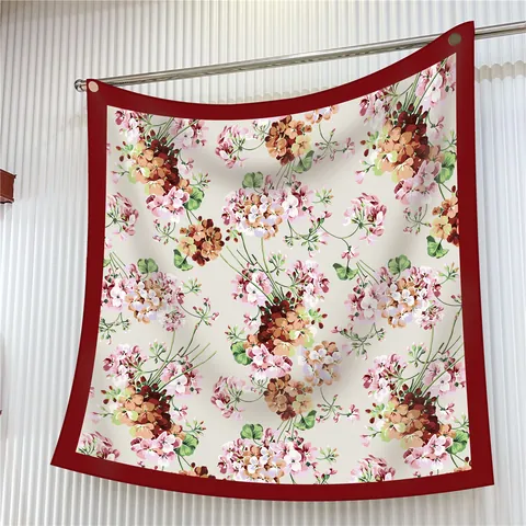 Elegantes Satin-Quadrat-Halstuch Mit Geranien-Blumendruck Für Damen Sonnenschutz Halstuch Dekorative Wandbehang Schal Zubehör