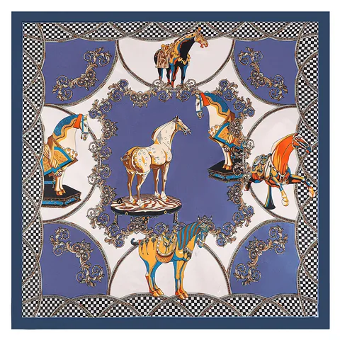 French Palace Horse Print Satin Square Scarf Large Silk Like Shawl Sunscreen Headscarf For Women Elegant Fashion Neck Scarf
