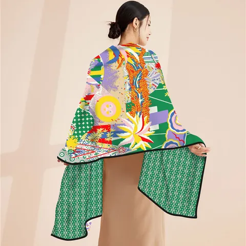 Elegante Sciarpa Lunga In Raso Da Donna Con Stampe Artistiche Di Sole E Piante Scialle Decorativo Accessorio Di Moda Versatile