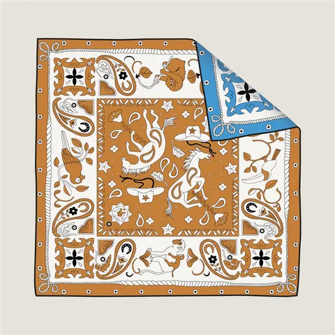 Foulard Quadrato in Raso di Lusso da Donna Vintage Stampa Paisley Equestre Occidentale Doppio Lato Bordo Arrotolato Sciarpa