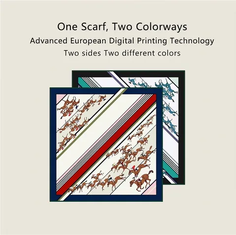 Französischer Stil Reitsport Pferderennen Druck Satin Quadratisches Tuch Für Damen Vintage Köper Seidenähnlicher Schal Luxus Reiseschal