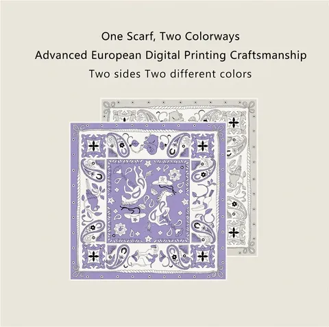 Foulard Quadrato in Raso Stampa Fronte-Retro Donna Motivo Animalier Paisley Vintage Effetto Seta Accessorio Moda Donna