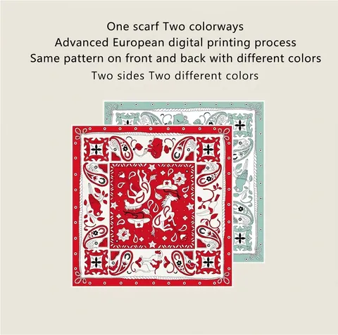 Carré de Soie Satin Vintage Western Imprimé Paisley Pour Femmes Motif Recto Verso Roulotté Main Bandana Foulard de Cou Cheveux